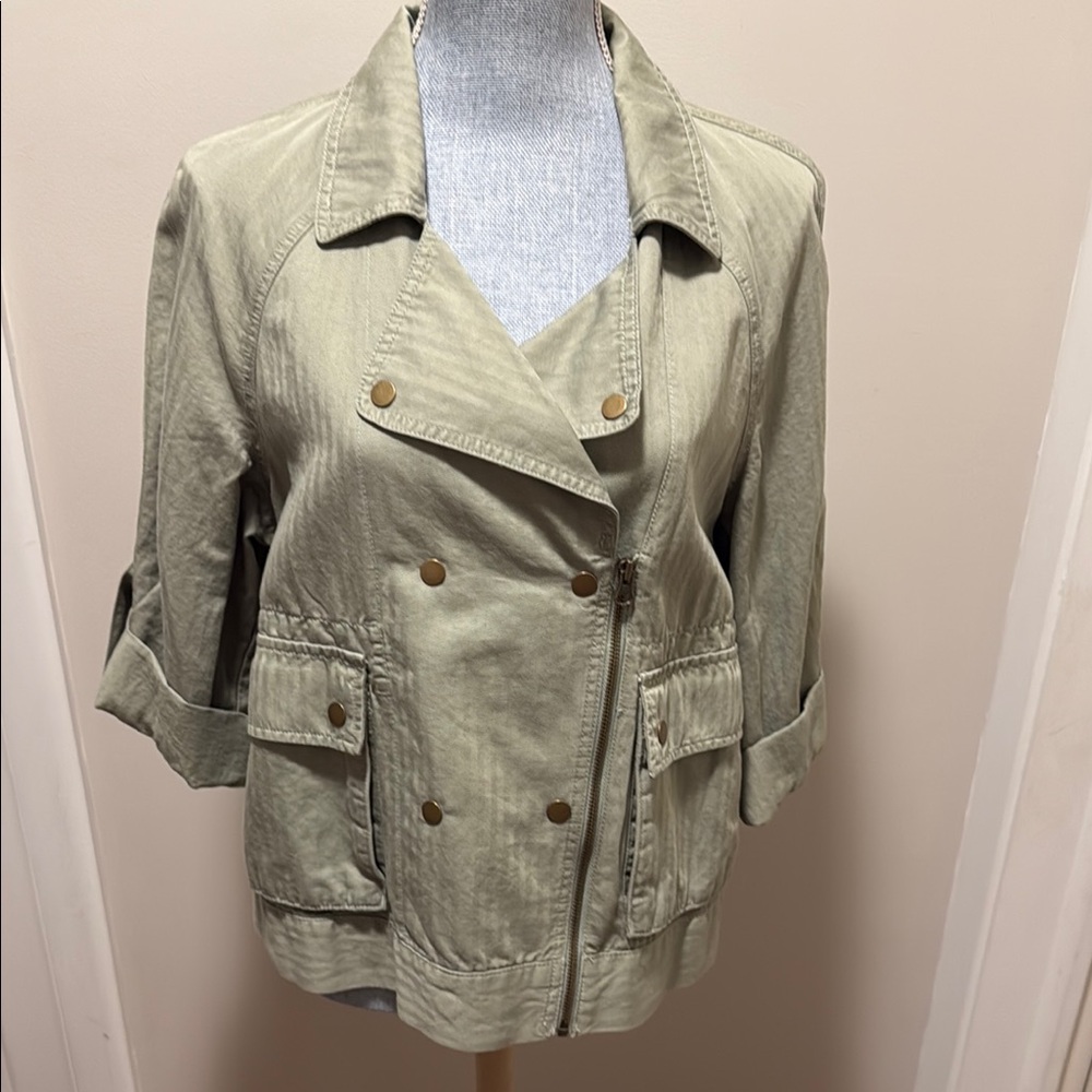 LOFT Tan Utility Jacket with Relaxed Fit and Collared Neckline